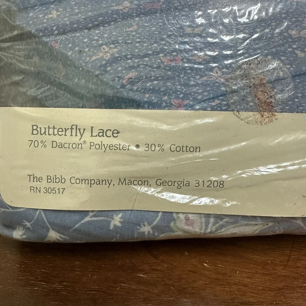 Vintage Dacron King Sheet Set Dainty Floral Butterfly Lace Made in USA NEW NOS
